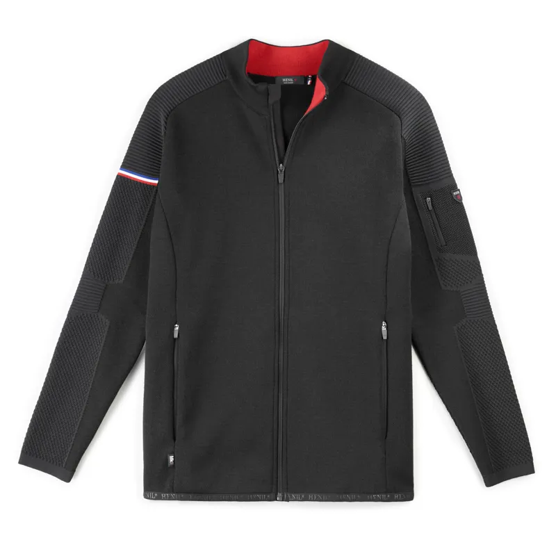 Henjl Spark Mens Merino Wool Full Zip Sweater - Black